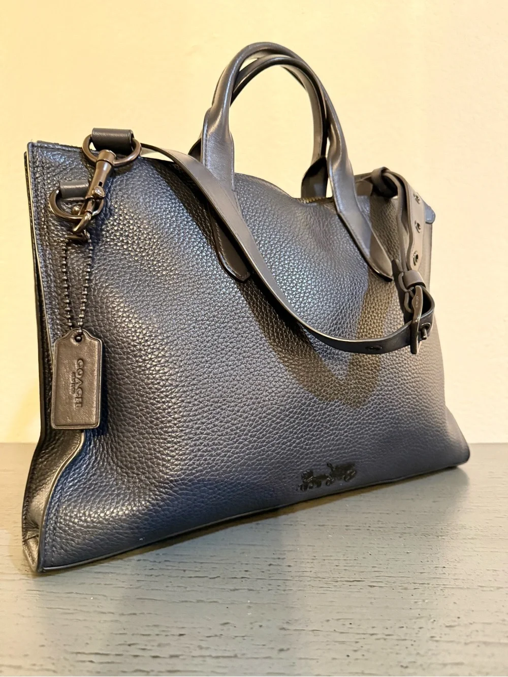 Coach Navy Pebble Leather Messenger Crossbody Bag